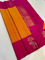 Load image into Gallery viewer, Classic Mango Yellow &amp; Dark Pink Elegance Kanchipuram Handloom Silk Saree SS25342
