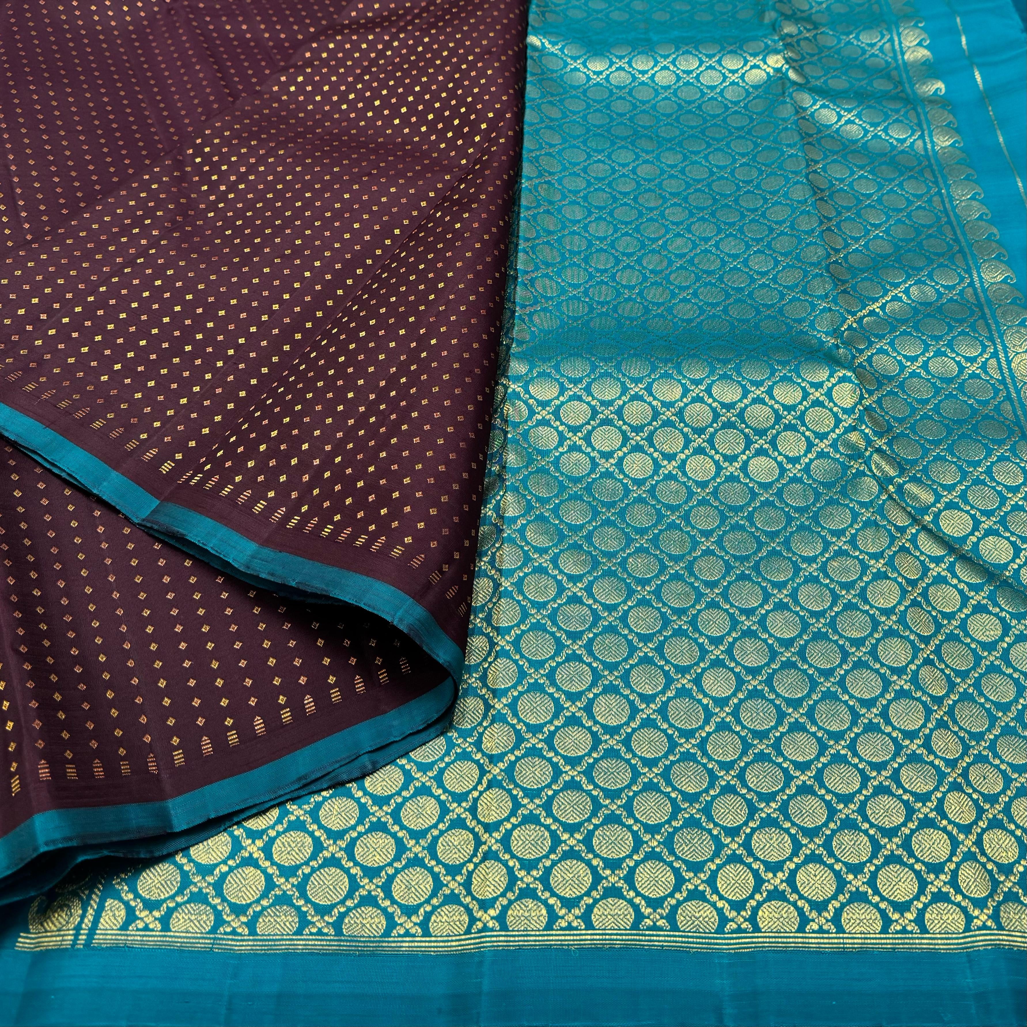 Classic Dark Plum & Sky Blue Elegance Kanchipuram Handloom Silk Saree SS24846