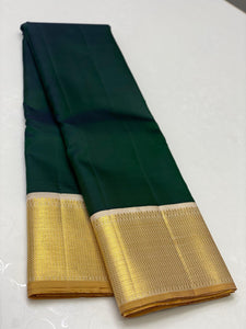 Classic Bottle Green & Beige 2gm Zari Korvai Elegance Kanchipuram Handloom Silk Saree SS20659