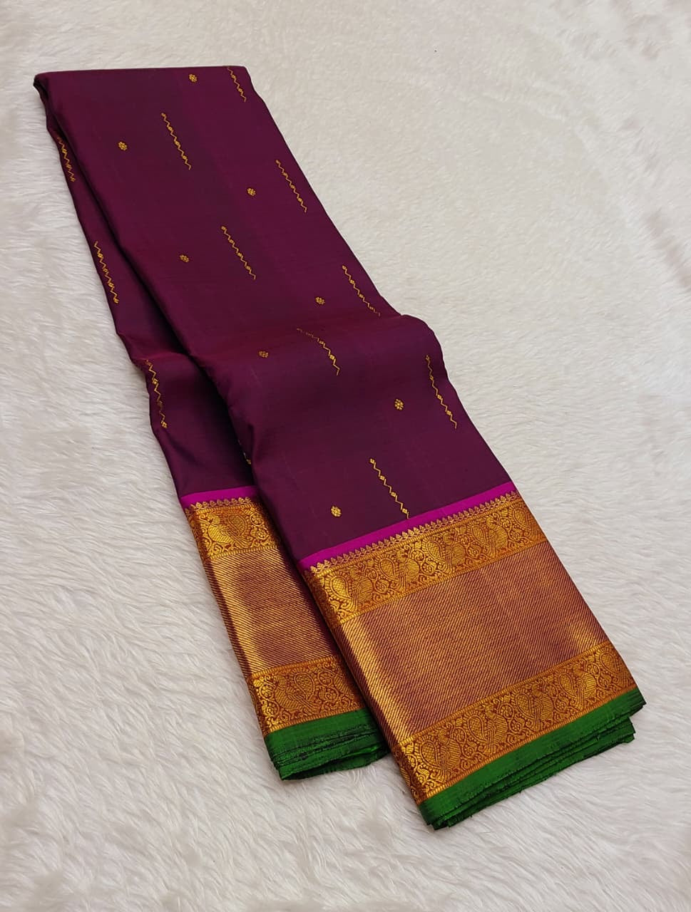 Classic Plum 2gm Zari Kanchipuram Handloom Silk Saree SS26361