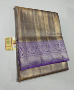 Load image into Gallery viewer, Classic Shimmer Gold &amp; Lavender Bridal Elegance Kanchipuram Tissue Handloom Silk Saree SS25715
