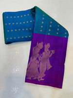 Load image into Gallery viewer, Classic Azure Blue &amp; Purple Elegance Kanchipuram Handloom Silk Saree SS25340
