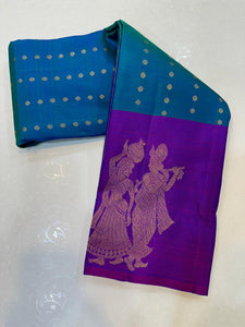 Classic Azure Blue & Purple Elegance Kanchipuram Handloom Silk Saree SS25340