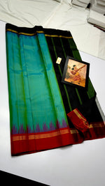 Load image into Gallery viewer, Classic Peacock Green &amp; Red Kanchipuram Handloom Silk Saree SS26053
