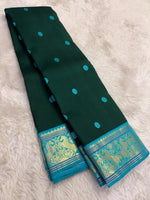 Load image into Gallery viewer, Classic Deep Green &amp; Ice Blue Elegance Kanchipuram Handloom Silk Saree SS27242
