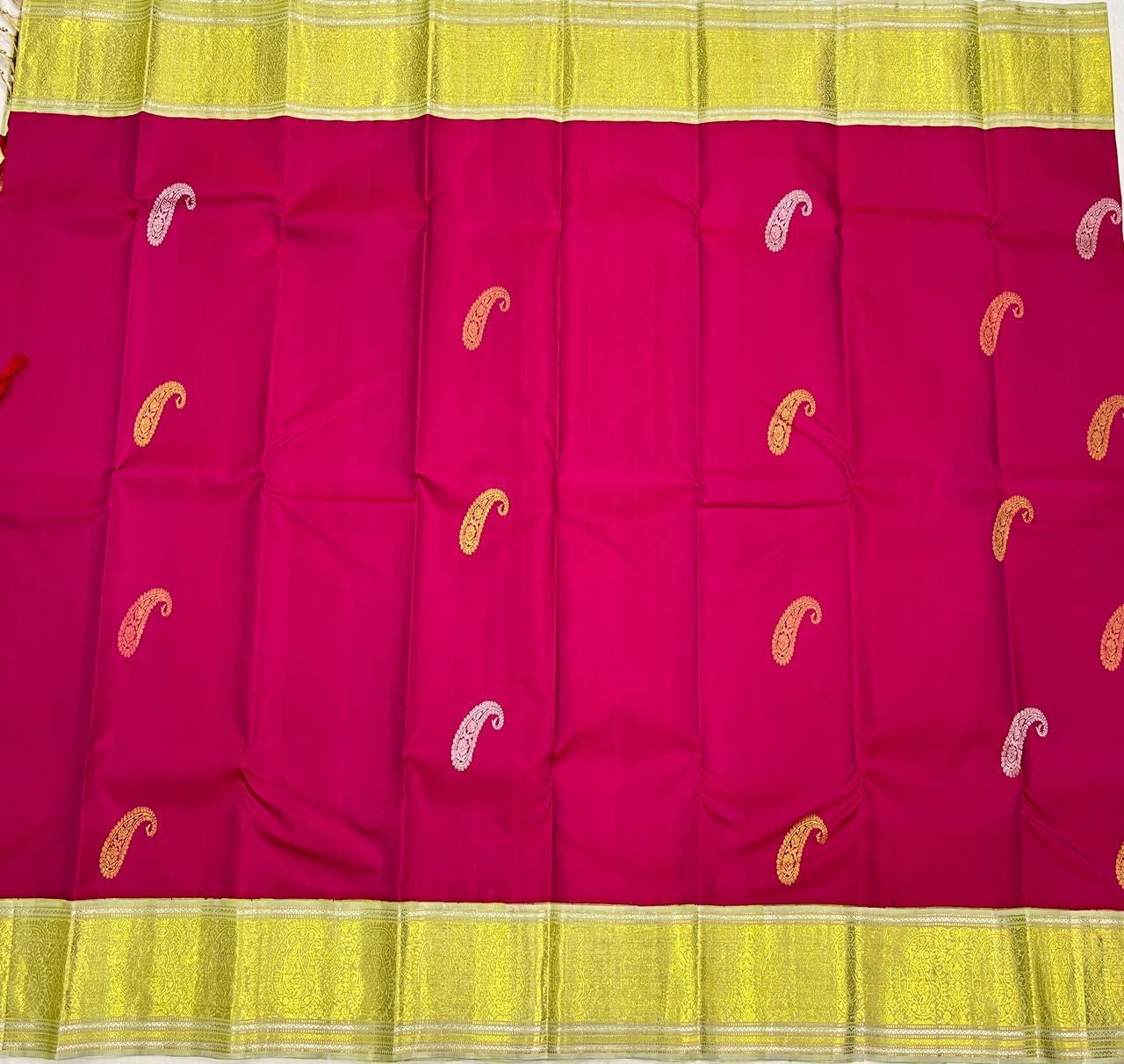 Classic Dark Pink & Oatmeal Beige 2gm Zari Kanchipuram Handloom Silk Saree SS25836