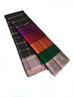 Load image into Gallery viewer, Classic Charcoal Black &amp; Ash Grey Checker 2gm Zari Elegance Kanchipuram Handloom Silk Saree SS28649
