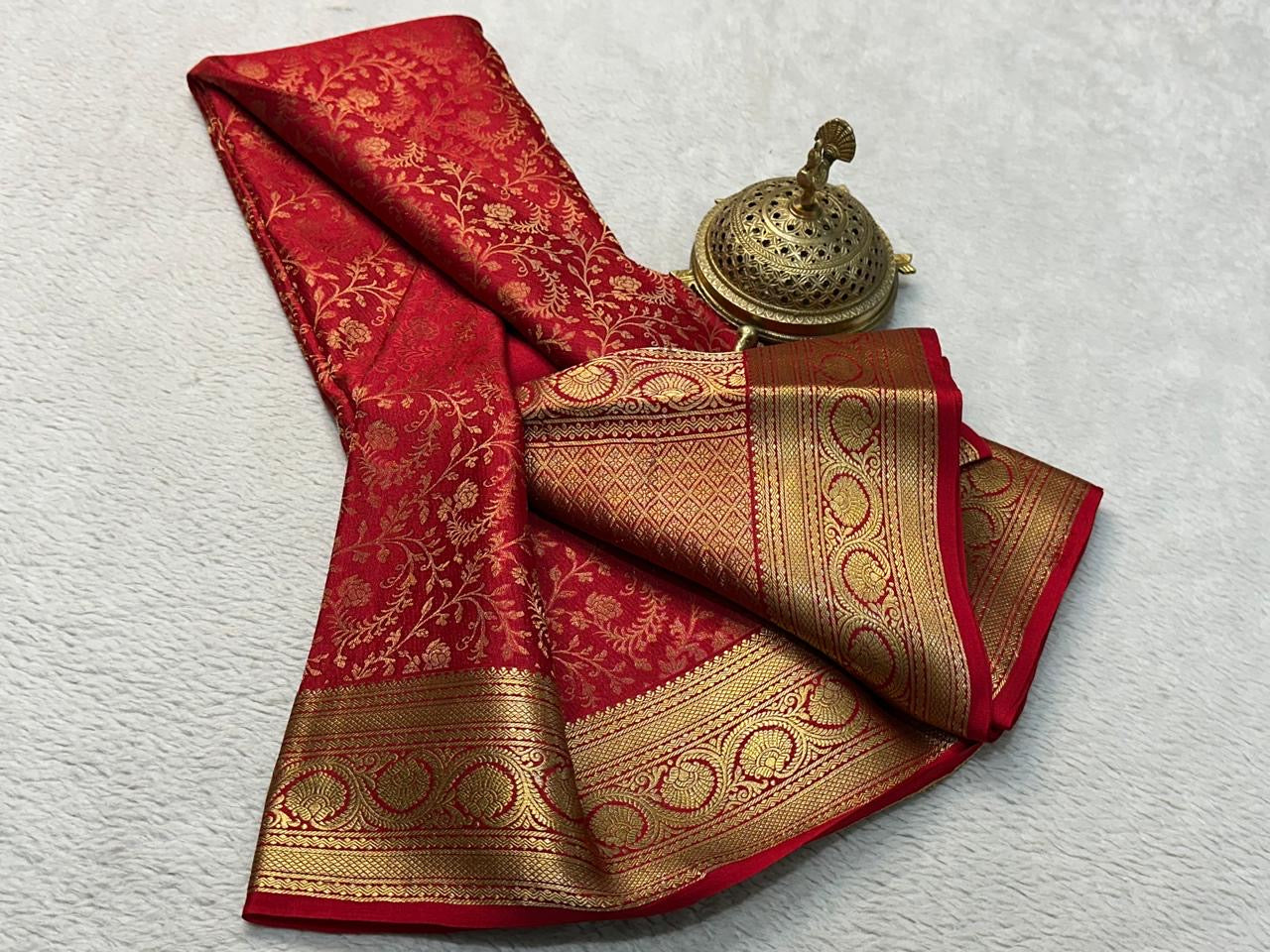 Classic Fiery Red Brocade Elegance Mysore Silk Saree SS23904