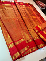 Load image into Gallery viewer, Classic Scarlet Red Orange Elegance Kanchipuram Tissue Handloom Silk Saree SS25376
