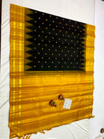 Load image into Gallery viewer, Classic Charcoal Black &amp; Mustard Korvai Temple Border Elegance Kanchipuram Handloom Silk Saree SS27995
