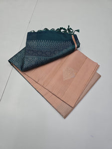 Pastel Sand Beige & Mettalic Grey Elegance Handloom Soft Silk Saree SS25669