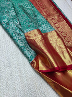 Load image into Gallery viewer, Classic Persian Green &amp; Ruby Pink 2gm Zari Bridal Elegance Kanchipuram Handloom Silk Saree SS25398
