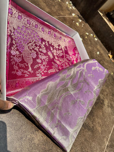 Classic Lavender & Deep Pink Meenakari Bricade Bridal Elegance Kanchipuram Handloom Silk Saree SS25331