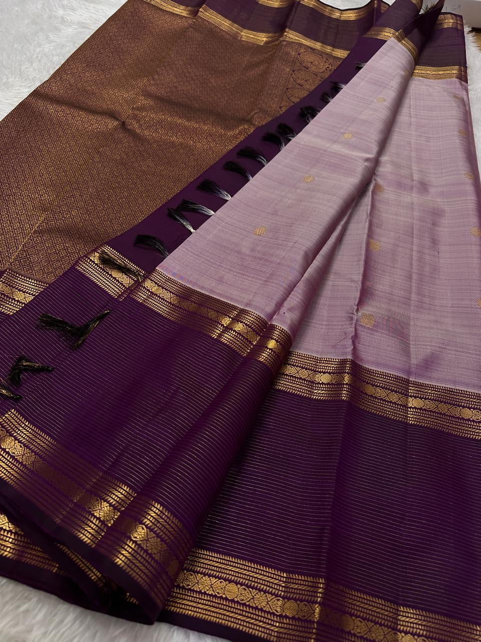 Classic Pastel Onion Pink & Berry Plum Kanchipuram Handloom Silk Saree SS26095