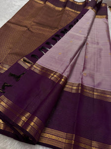 Classic Pastel Onion Pink & Berry Plum Kanchipuram Handloom Silk Saree SS26095