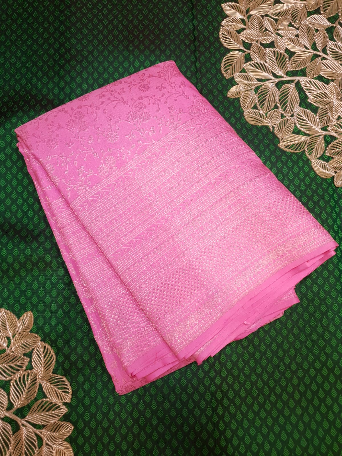 Classic Baby Pink 2gm Zari Turning Border Bridal Elegance Kanchipuram Handloom Silk Saree SS25681