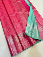 Load image into Gallery viewer, Classic Rose &amp; Pastel Aqua 2gm Zari Bridal Elegance Kanchipuram Handloom Silk Saree SS24364
