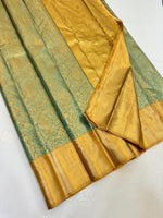 Load image into Gallery viewer, Classic Light Green &amp; Golden Mustard Bridal Elegance Kanchipuram Tissue Handloom Silk Saree SS25274
