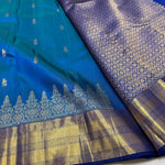 Load image into Gallery viewer, Classic Azure Blue &amp; Robin Blue 2gm Zari Bridal Elegance Kanchipuram Handloom Silk Saree SS26267

