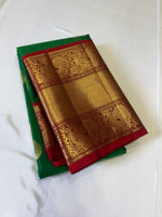 Load image into Gallery viewer, Classic Vintage Green &amp; Dark Red 2gm Zari Hamsa Design Bridal Elegance Kanchipuram Handloom Silk Saree SS27825
