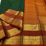 Load image into Gallery viewer, Classic Bottle Green &amp; Mustard 1gm Zari Vaira Oosi Checks Elegance Kanchipuram Handloom Silk Saree SS24736
