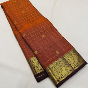 Classic Mustard & Coffee Brown 2gm Zari Bridal Elegance Kanchipuram Handloom Silk Saree SS25936