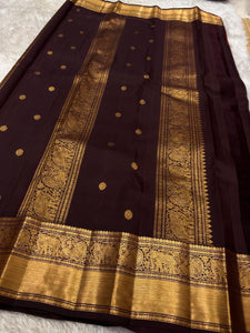 Classic Orange & Mud Chocolate Kanchipuram Handloom Silk Saree SS25958
