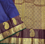 Load image into Gallery viewer, Classic Royal Blue &amp; Brown 1gm Zari Vintage Checks Elegance Kanchipuram Handloom Silk Saree SS26983
