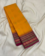 Load image into Gallery viewer, Classic Mango Yellow &amp; Wine Red 1gm Zari Korvai Elegance Kanchipuram Handloom Silk Saree SS28114
