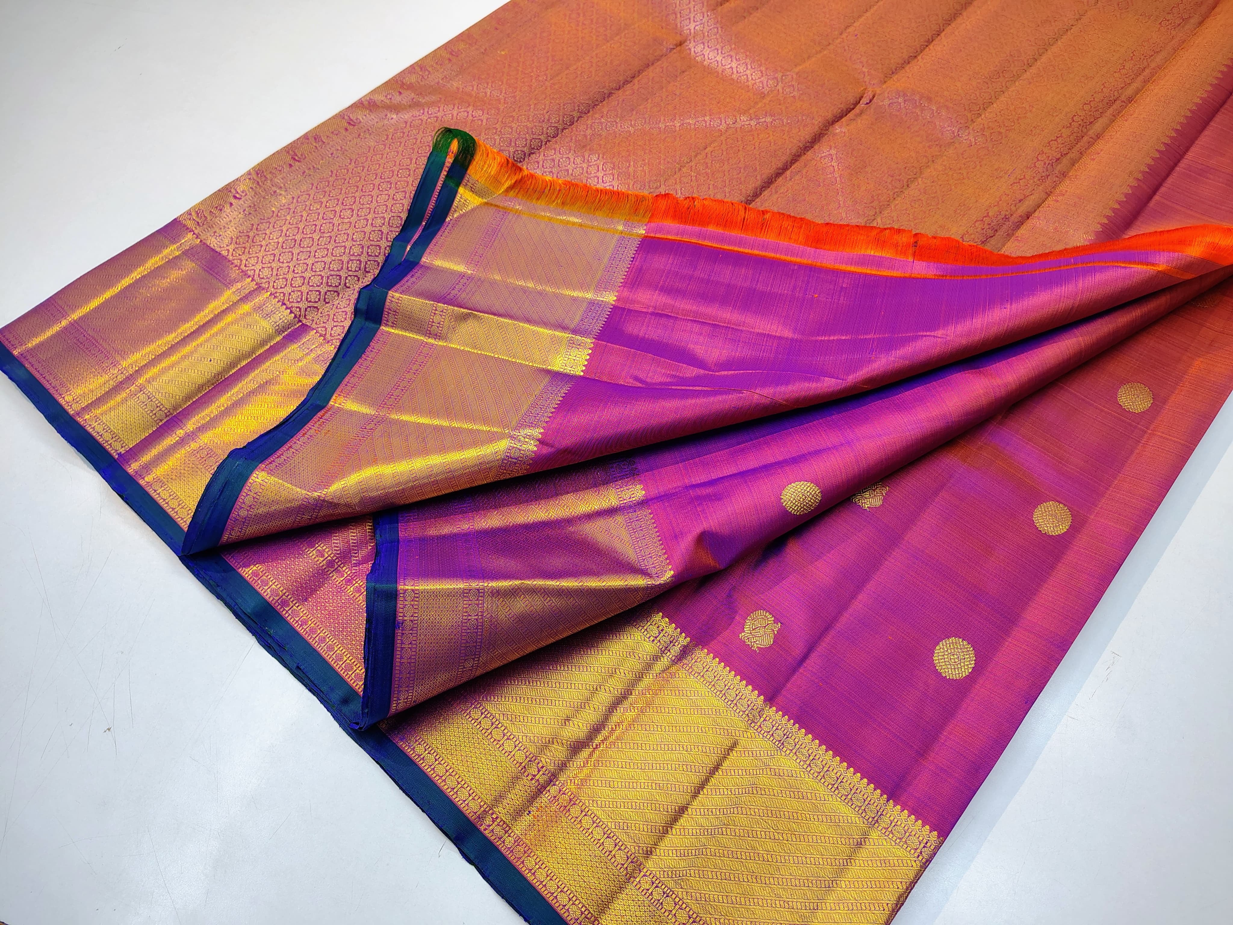 Classic Double Shade Fuchisa Pink 1gm Zari Kanchipuram Handloom Silk Saree SS25919