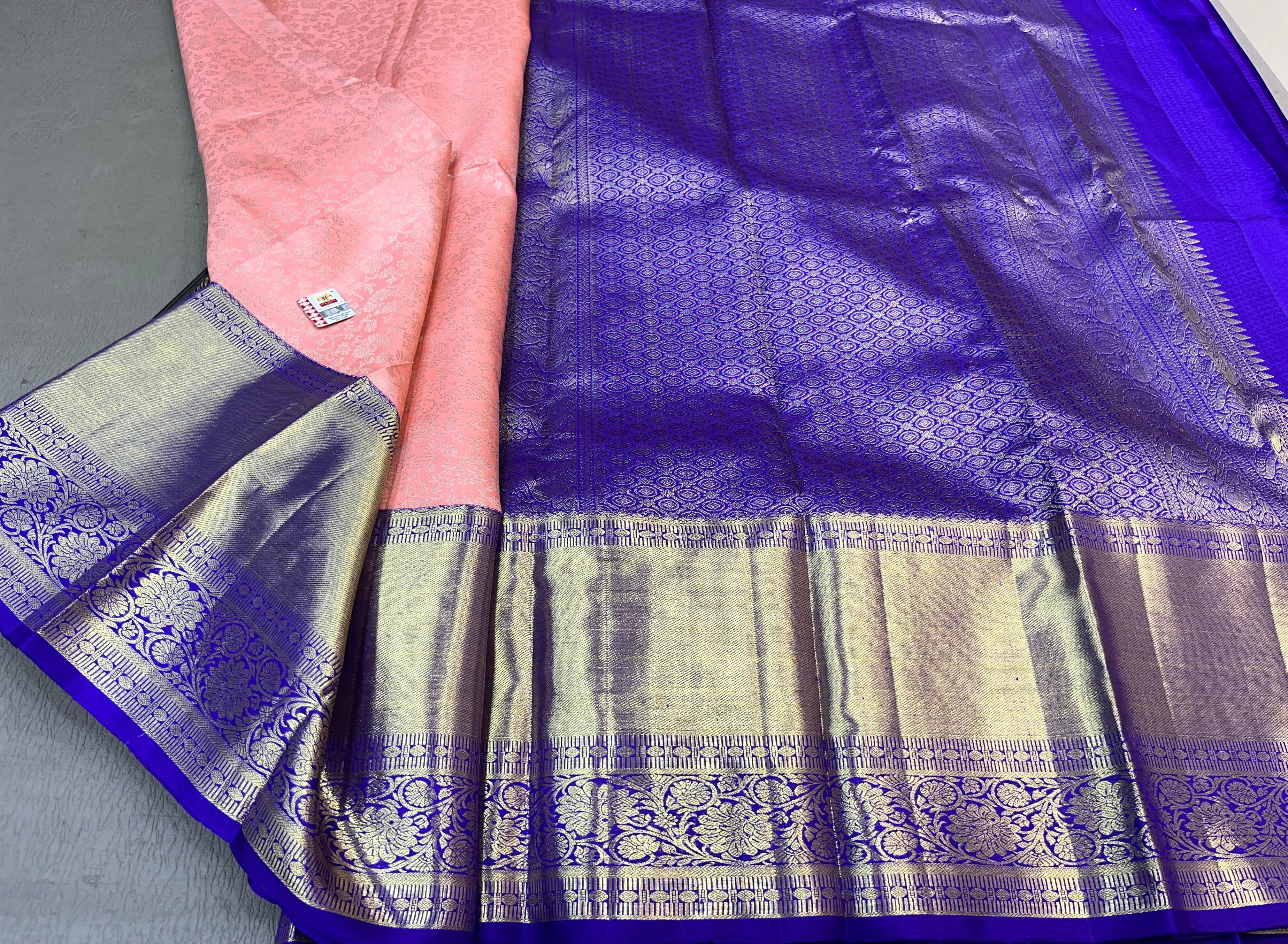 Classic Rose Pink & Robin Blue Elegance Kanchipuram Handloom Silk Saree SS23593