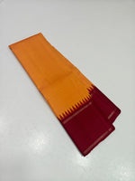 Load image into Gallery viewer, Classic Marigold Orange &amp; Cherry Red 2gm Zari Traditional Korvai Elegance Kanchipuram Handloom Silk Saree SS27977
