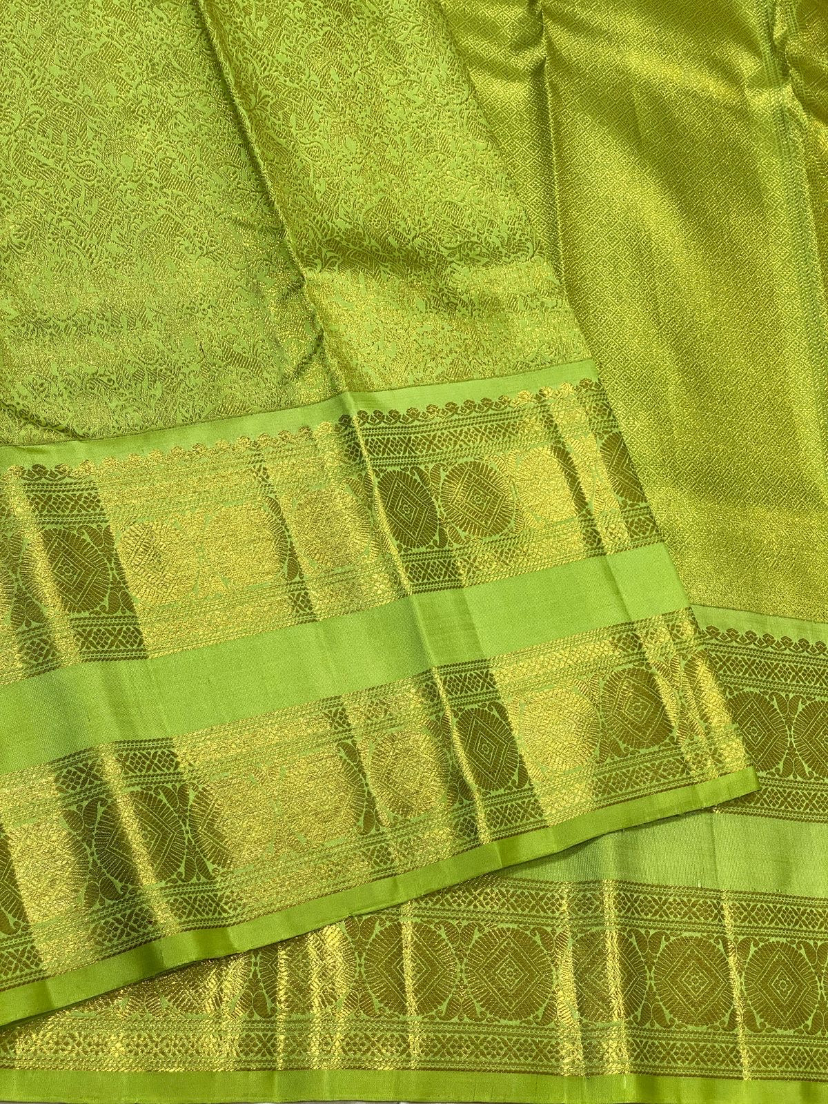 Pastel Green & Vadamalli 3gm Zari Meenakari Brocade Bridal Elegance Kanchipuram Handloom Silk Saree SS24704