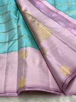Load image into Gallery viewer, Classic Sky Blue &amp; Lilac Pink 2gm Zari Kanchipuram Handloom Silk Saree SS25929
