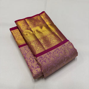 Classic Creamy Pink & Deep Pink 2gm Zari Vanasingaram Bridal Elegance Kanchipuram Handloom Silk Saree SS25935