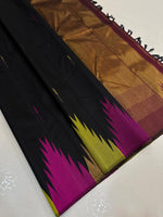 Load image into Gallery viewer, Classic Charcoal Black Temple Border Elegance Kanchipuram Handloom Silk Saree SS27922

