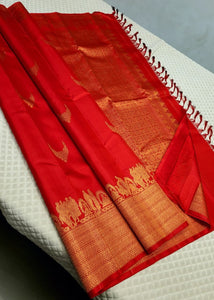 Classic Chilly Red 2gm Zari Kanchipuram Handloom Silk Saree SS26289