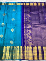 Load image into Gallery viewer, Classic Azure Blue &amp; Royal Blue 2gm Zari Bridal Elegance Kanchipuram Handloom Silk Saree SS27351
