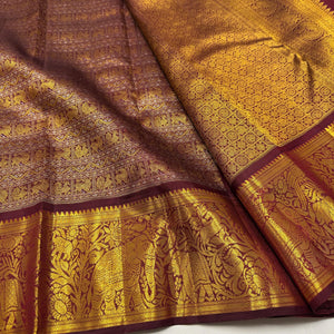 Classic Gold & Plum 2gm Zari Bridal Elegance Kanchipuram Handloom Silk Saree SS25635