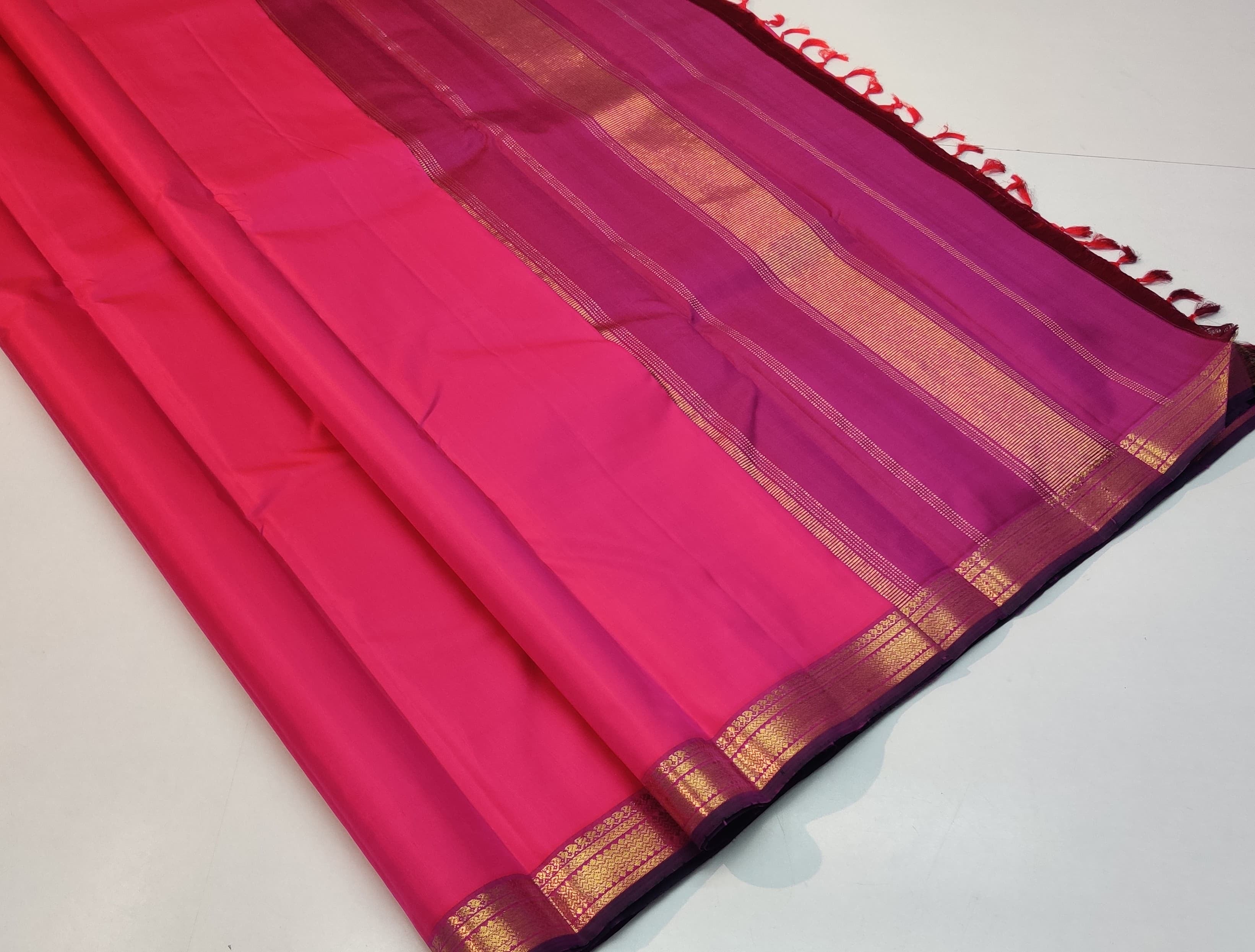 Classic Fiery Rose & Fuchsia Elegance Kanchipuram Handloom Silk Saree SS23688