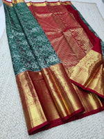Load image into Gallery viewer, Classic Persian Green &amp; Ruby Pink 2gm Zari Bridal Elegance Kanchipuram Handloom Silk Saree SS25398
