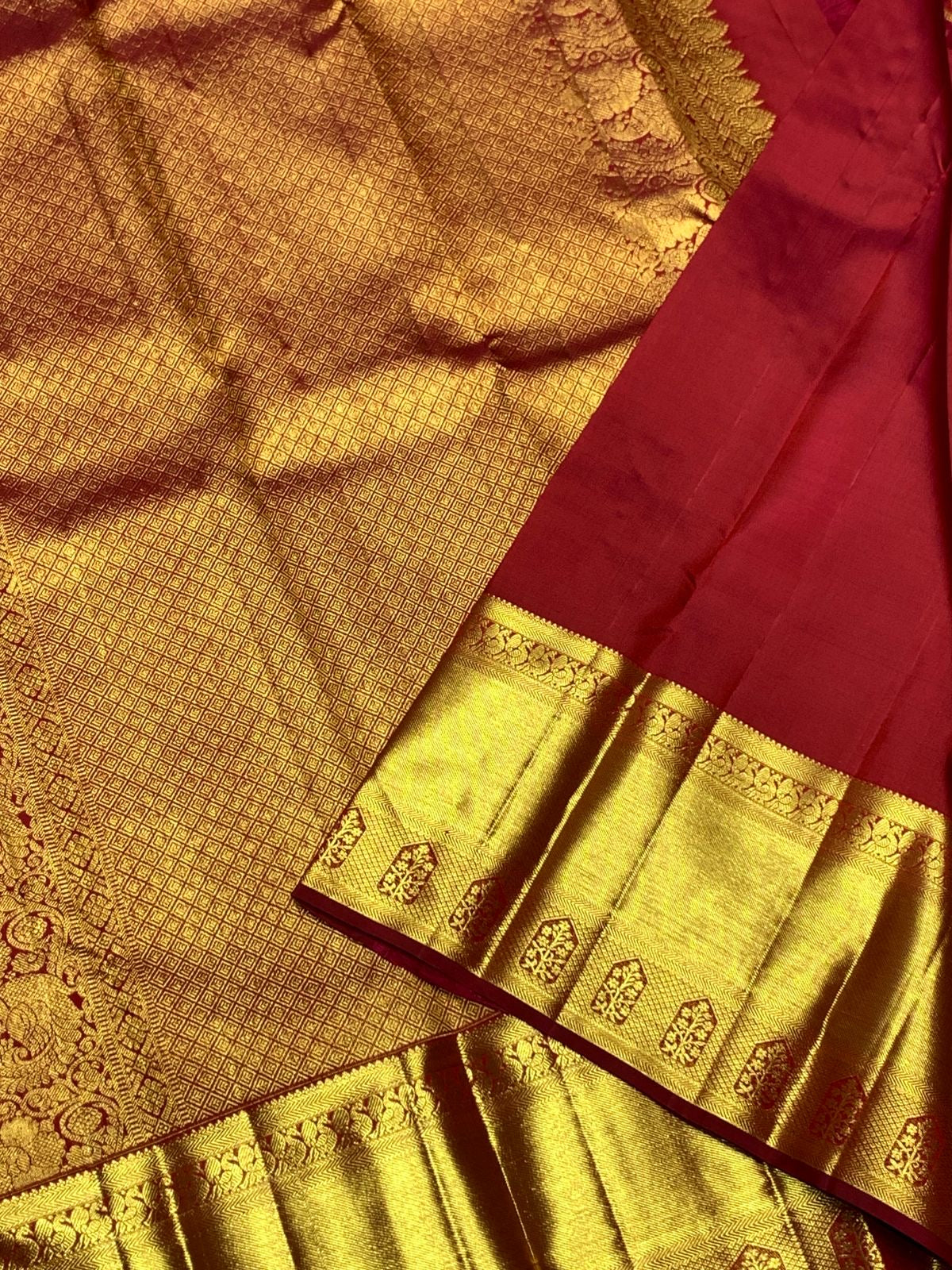 Classic Brick Red 2gm Zari Bridal Elegance Kanchipuram Handloom Silk Saree SS25295