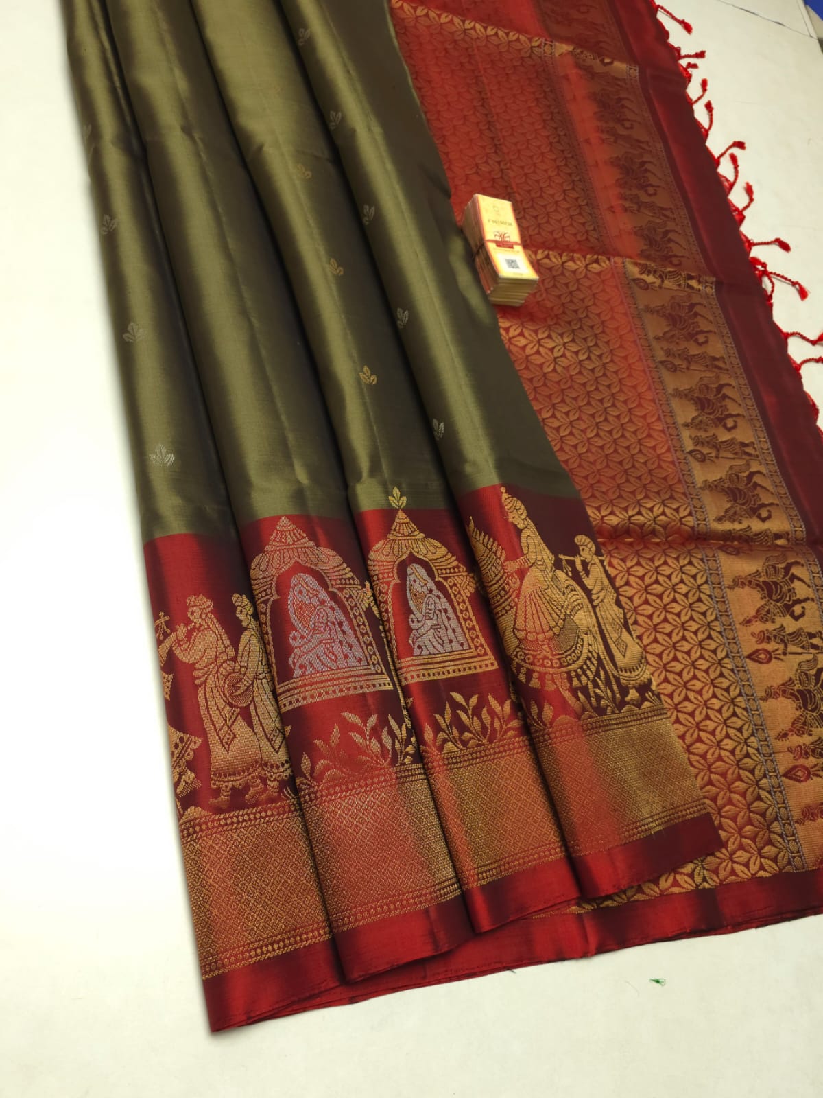 Classic Shimmer Gold & Burnt Orange Elegance Handloom Soft Silk Saree SS26628