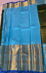 Classic Olive Green & Sky Blue 1gm Zari Vathuvai Elegance Kanchipuram Handloom Silk Saree SS24656