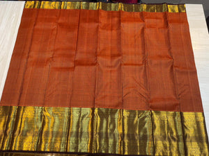 Classic Burnt Orange & Coffee Brown Kanchipuram Handloom Silk Saree SS26458