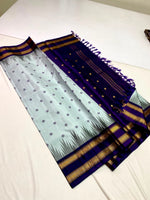 Load image into Gallery viewer, Classic Ice Blue &amp; Navy Blue Korvai Temple Border Elegance Kanchipuram Handloom Silk Saree SS27996
