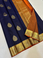 Load image into Gallery viewer, Classic Midnight Blue &amp; Orange Elegance Kanchipuram Handloom Silk Saree SS24325
