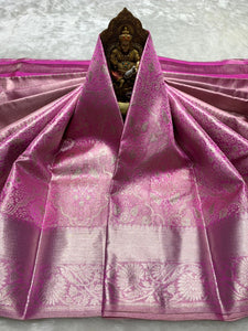 Classic Onion Pink 2gm Zari Kanchipuram Handloom Silk Saree SS26099