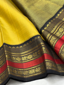 Classic Yellow & Black 2gm Zari Kanchipuram Handloom Silk Saree SS25630