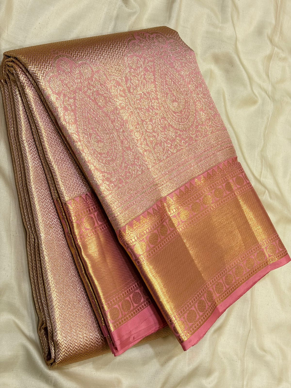 Classic Rose & Gold 2gm Zari Brocade Tissue Bridal Elegance Kanchipuram Handloom Silk Saree SS26662